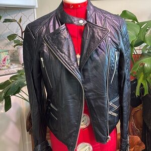 Zara genuine sheepskin leather Moto jacket, love the quilted sleeves